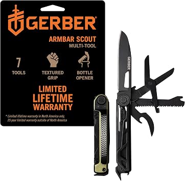 Gerber Gear Arm Bar Scout 7-in-1 Multi Tool 2.5" Plain Edge Blade Hammer Scissor Saw, EDC Gear and Equipment, Green