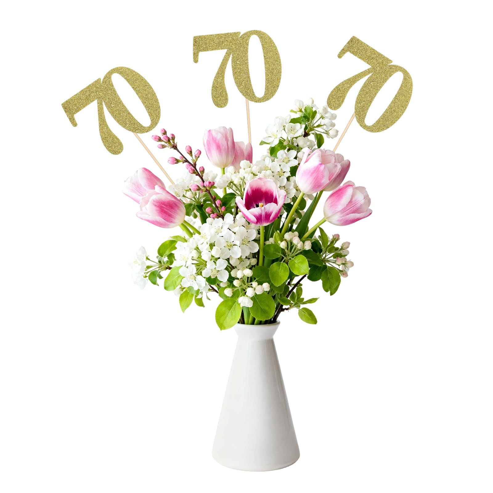 sourcing map 12Pcs 70th Birthday Centerpiece Sticks, Glitter Cupcake Picks Glitter Cupcake Toppers Number Cake Toppers for Birthday Party Anniversary Decoration, Gold