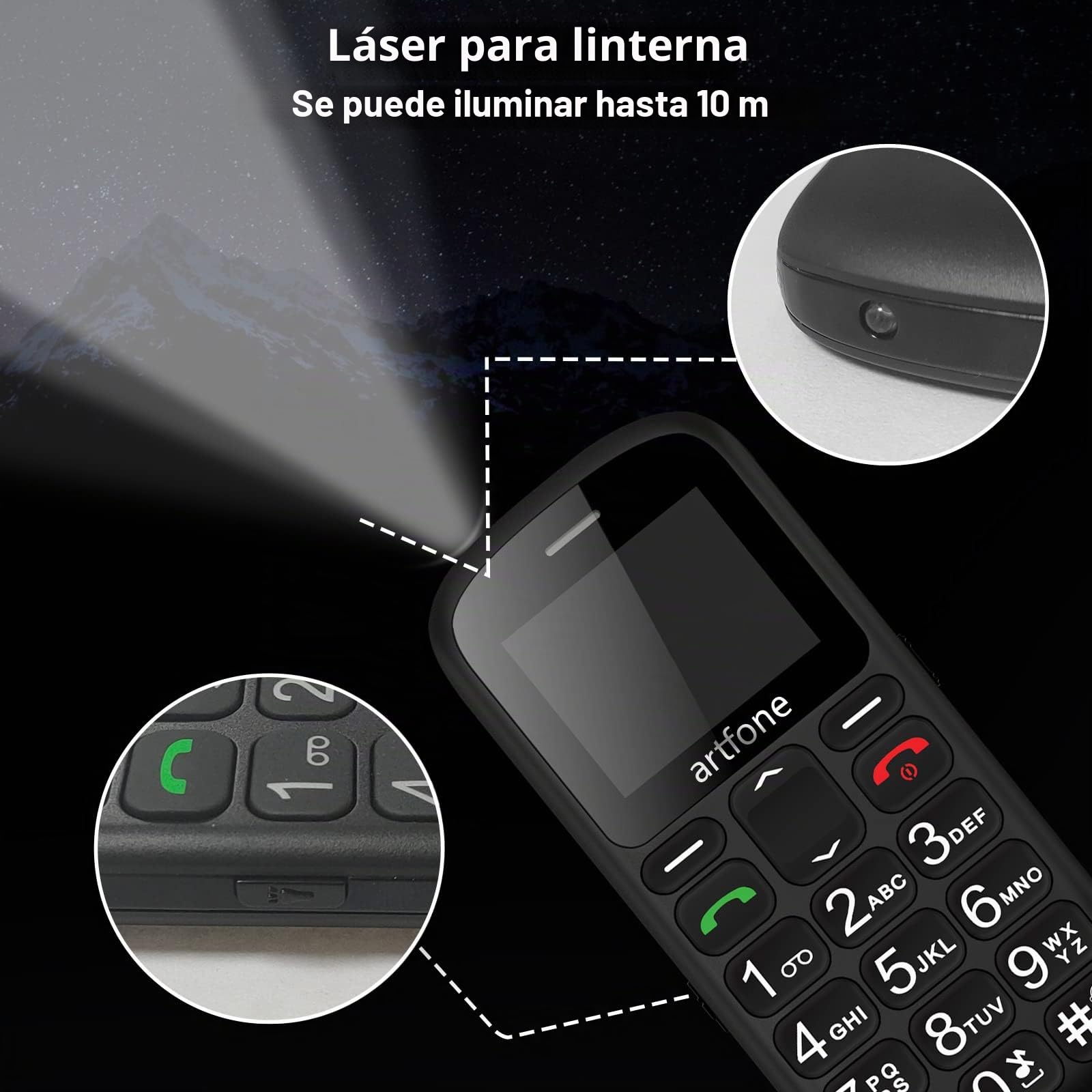 artfone CS181 Negro -GSM Teléfono Móvil para Personas Mayores丨Senior Móviles de Teclas Grandes丨Doble SIM丨FM丨Llamada Rápida丨Botón SOS丨Volumen Alto丨Batería de 800 mAh丨Audífono丨Bloqueo de teclas丨Radio FM