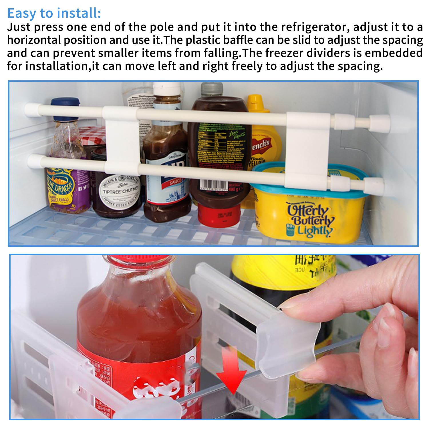 2 Piezas Barras de Frigorífico RV Extensible a 40-70cm con 8 Piezas Separadores de Refrigerador para Asegurar Alimentos y Bebidas en Caravanas y Casas Rodantes