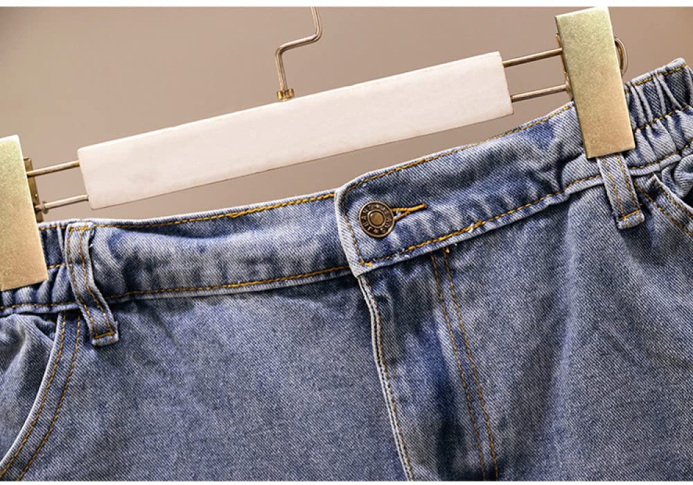 Gonne,Gonna Longuette Da Donna Blu Elastico A Vita Alta Con Spacco In Denim Gonna Invecchiata Con Bordo Grezzo A-Line Increspato Plus Size Lunghezza Al Ginocchio Gonne Lunghe Per Ragazze Signore,Xl