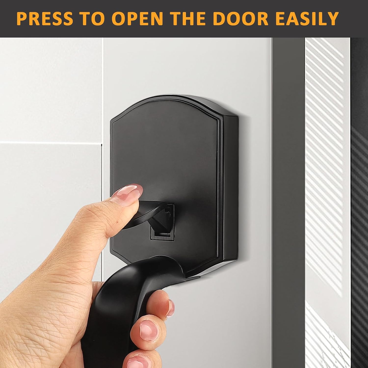 Probrico Black Lower Half Front Entry Handleset, Heavy Duty Entry Door Handle with Interior Reversible Handed Lever, Lock Grip Handle with Wave Lever Keyless Door Locks, 1Pack