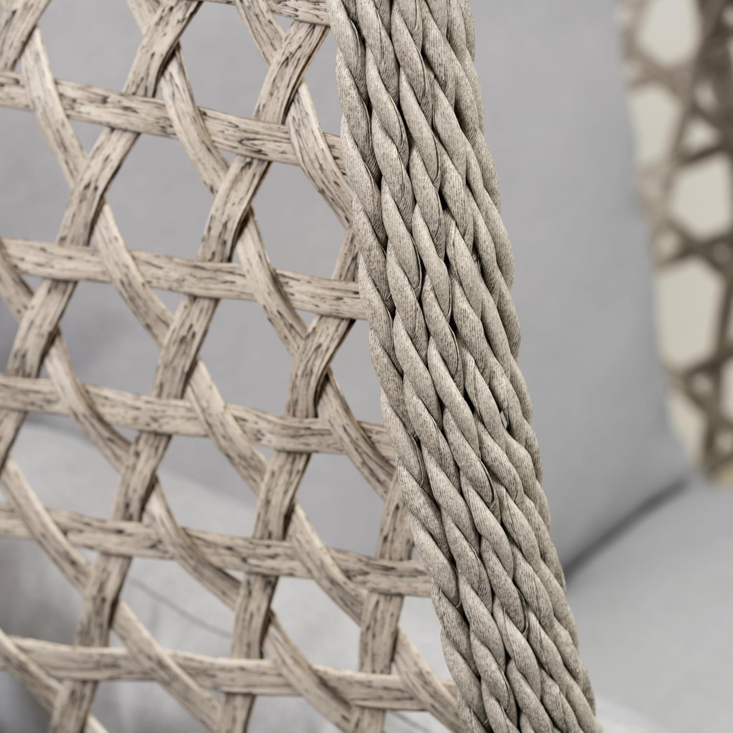 Koll Living Outdoor Hängesessel Luna | Rattanoptik Beige/Grau | Wetterfester Gartensessel mit Stahlgestell & Komfortkissen | UV-beständig & wasserabweisend | 95 x 103 x 197 cm