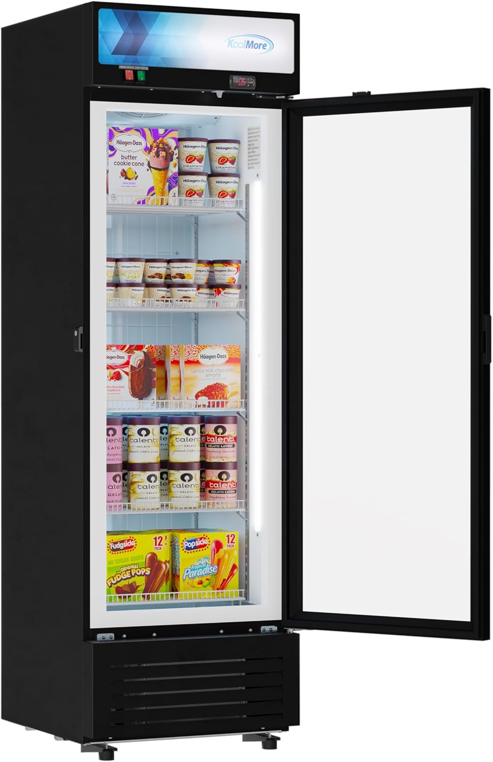KoolMore 24 in. Commercial One Glass Door Merchandiser Freezer, 12 Cu. Ft. in Black, ETL Listed (KM-MDF-1GD-12C)