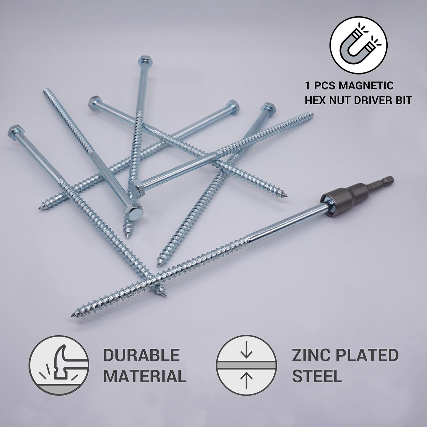 (Pack of 4 pcs) DIN 571 Zinc Plated Steel Hexagon Wood Screws M8 x 200 mm, Coach Screws, Hex Screw, Lag Bolts, Hex Head (4 - Image 3