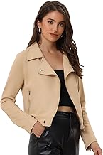 Allegra K Chaqueta Corta de Mujer Soft Moto Zip Up Pockets Chaquetas de Motociclista de Gamuza sintética