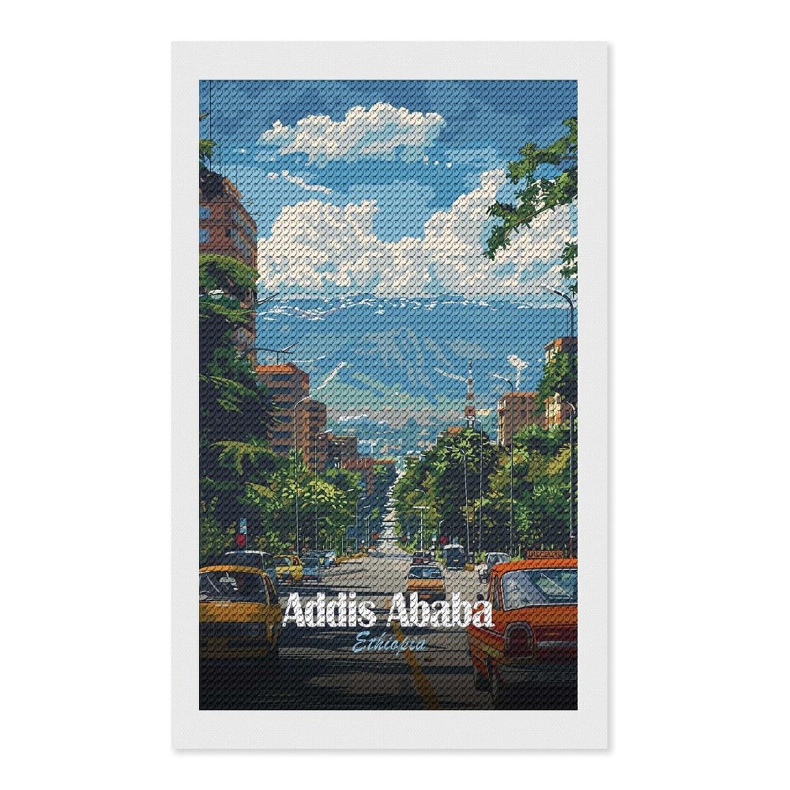 Junmoney Addis Ababa, Ethiopia Cityscape Diamond Painting Kit 12"x20", Thoughtful Handmade Gift, for Creative Relaxation, Printed Canvas, Cosy Home Accent