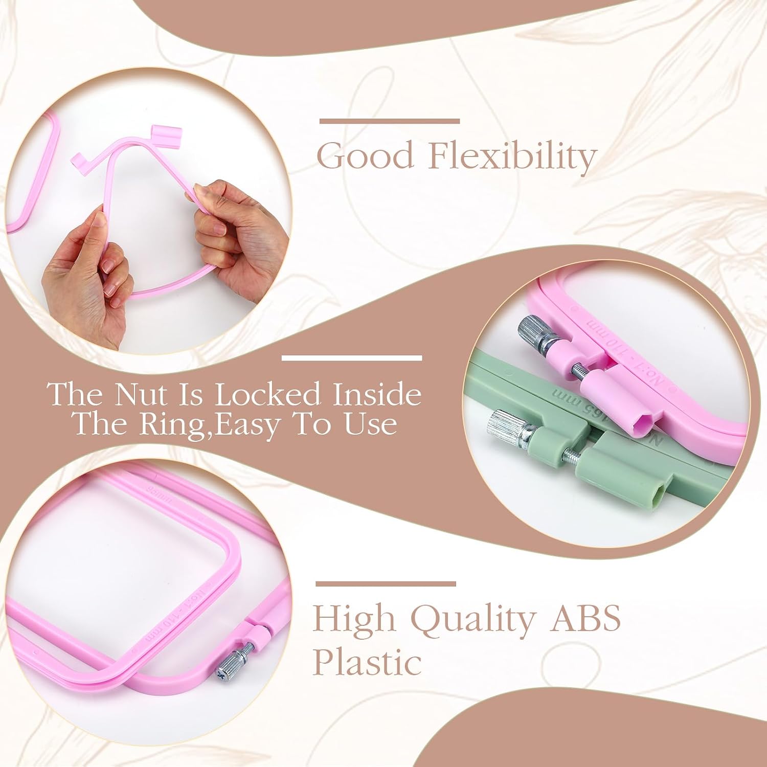 Giloaou 5-Piece Square Embroidery Hoops Set with 16 Golden Needles, 5 Sizes Cross Stitch Hoops Embroidery Frames for Sewing Needlework Projects