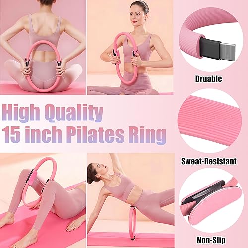 Miniatura 3 de Kit de pilates esenciales de pilates para mujer, 13 piezas de anillo de pilates y pelota con banda de resistencia, pesas ajustables para muñeca de