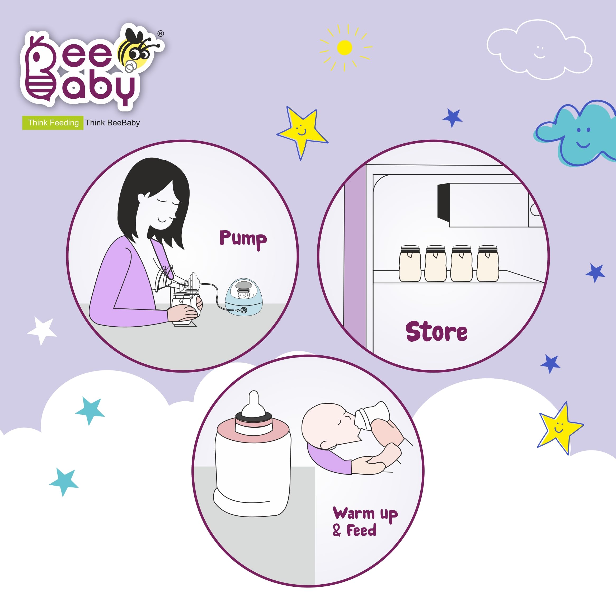 BeeBaby Pump N Protect Breast Milk Storage Bottles β Pack of 4 | Pump & Store Milk Collection Bottles for Breastfeeding Moms | Compatible with Most Manual & Electric Breast Pumps | 100% BPA Free (Slim Neck - Pack of 4) 3