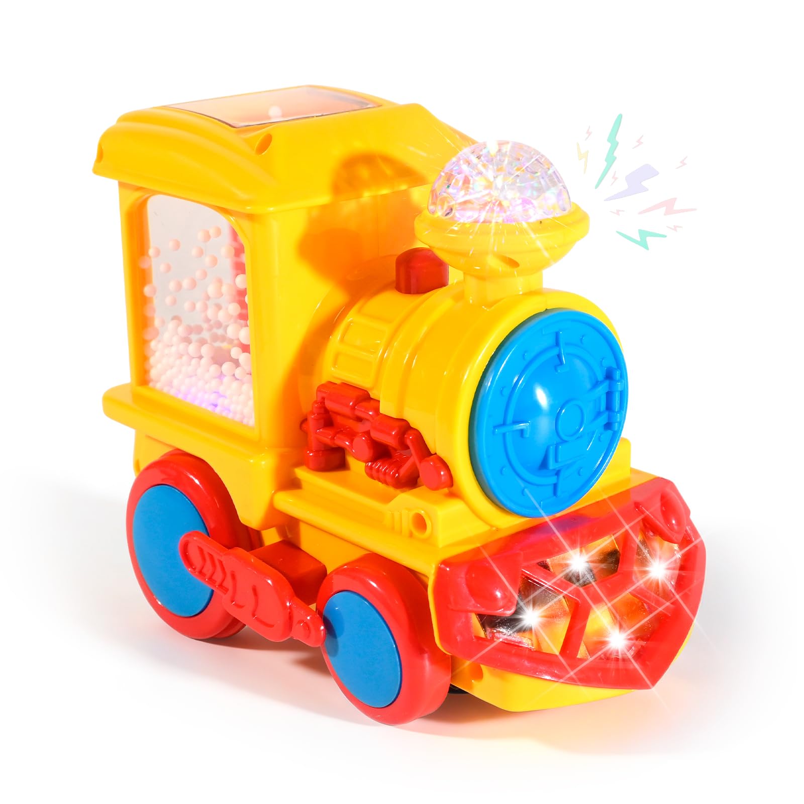 Light Up Train Toy for Toddlers, Transparent Car Toy for Kids with Cool Light and Music Educational Crawling Toys for Baby Boys and Girls