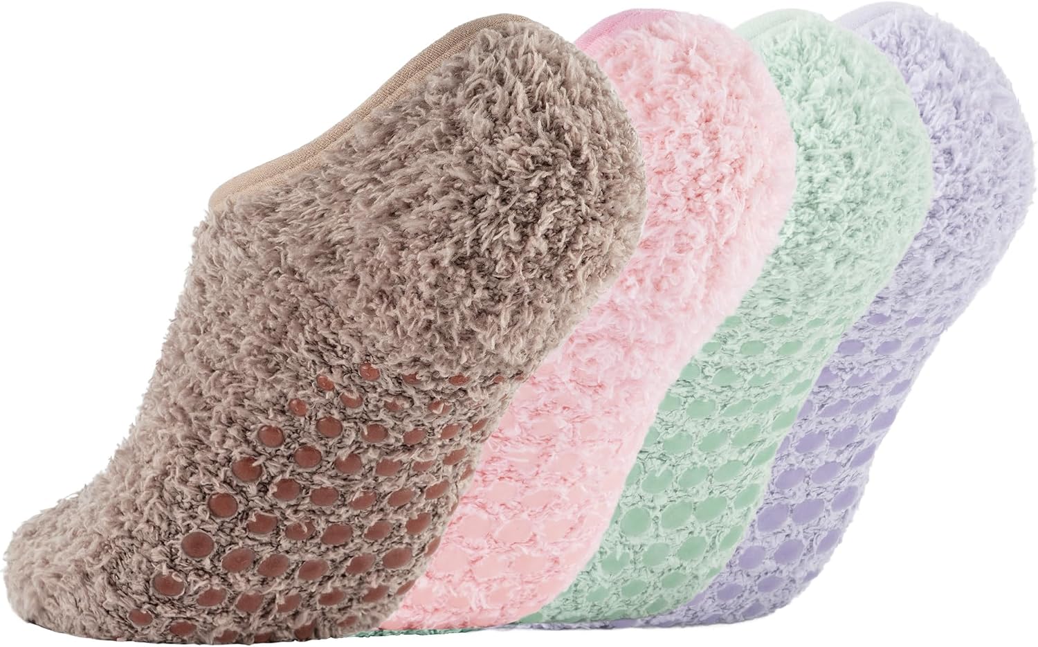 4 Pairs Slipper Socks for Women, Grippers Non Slip Fuzzy Socks with Grip Hospital socks Home Gifts
