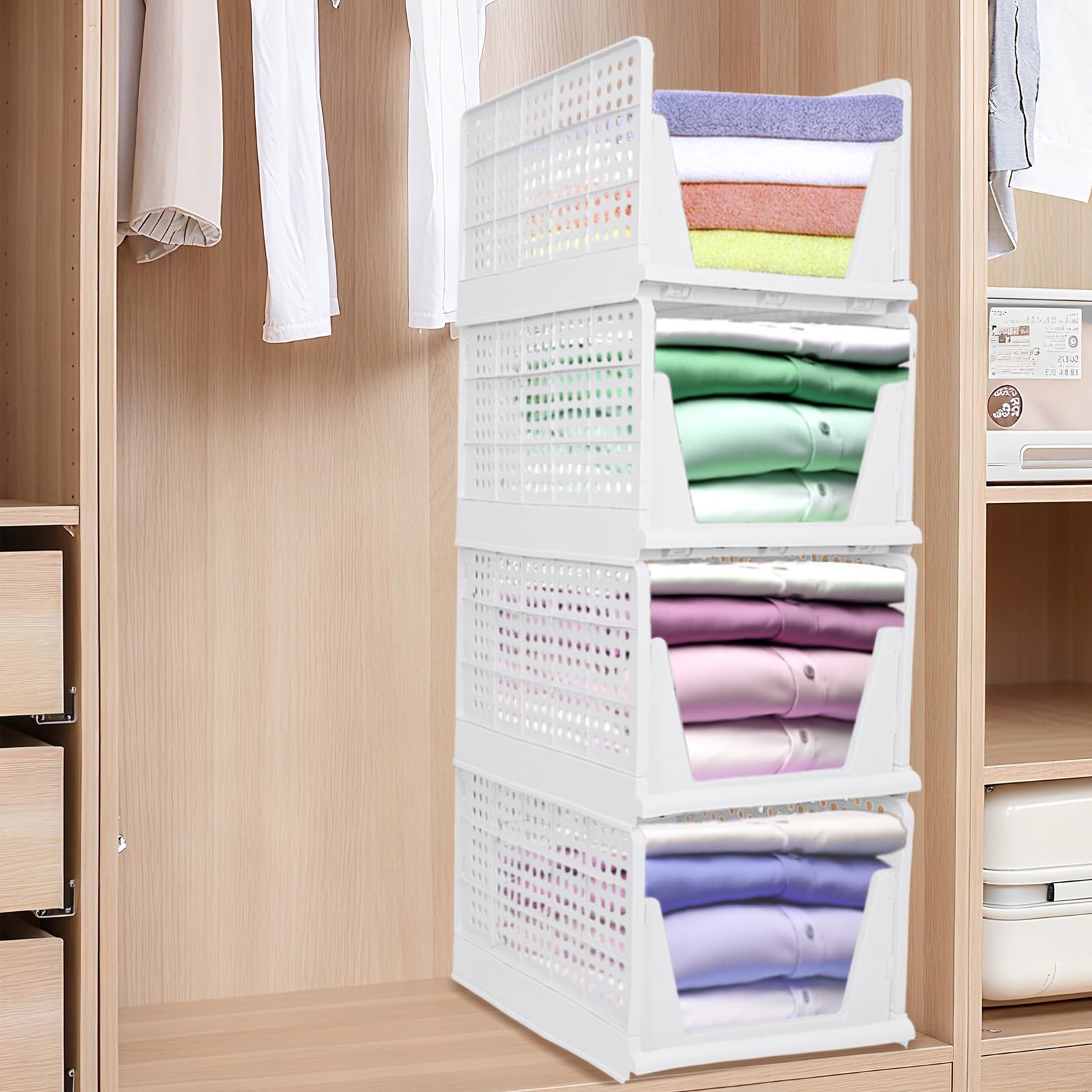 homewell Scatole di stoccaggio per indumenti,Organizzatore di armadi impilabili, pieghevole, impilabile, organizer per cassetti scorrevoli, guardaroba, cameretta, guardaroba