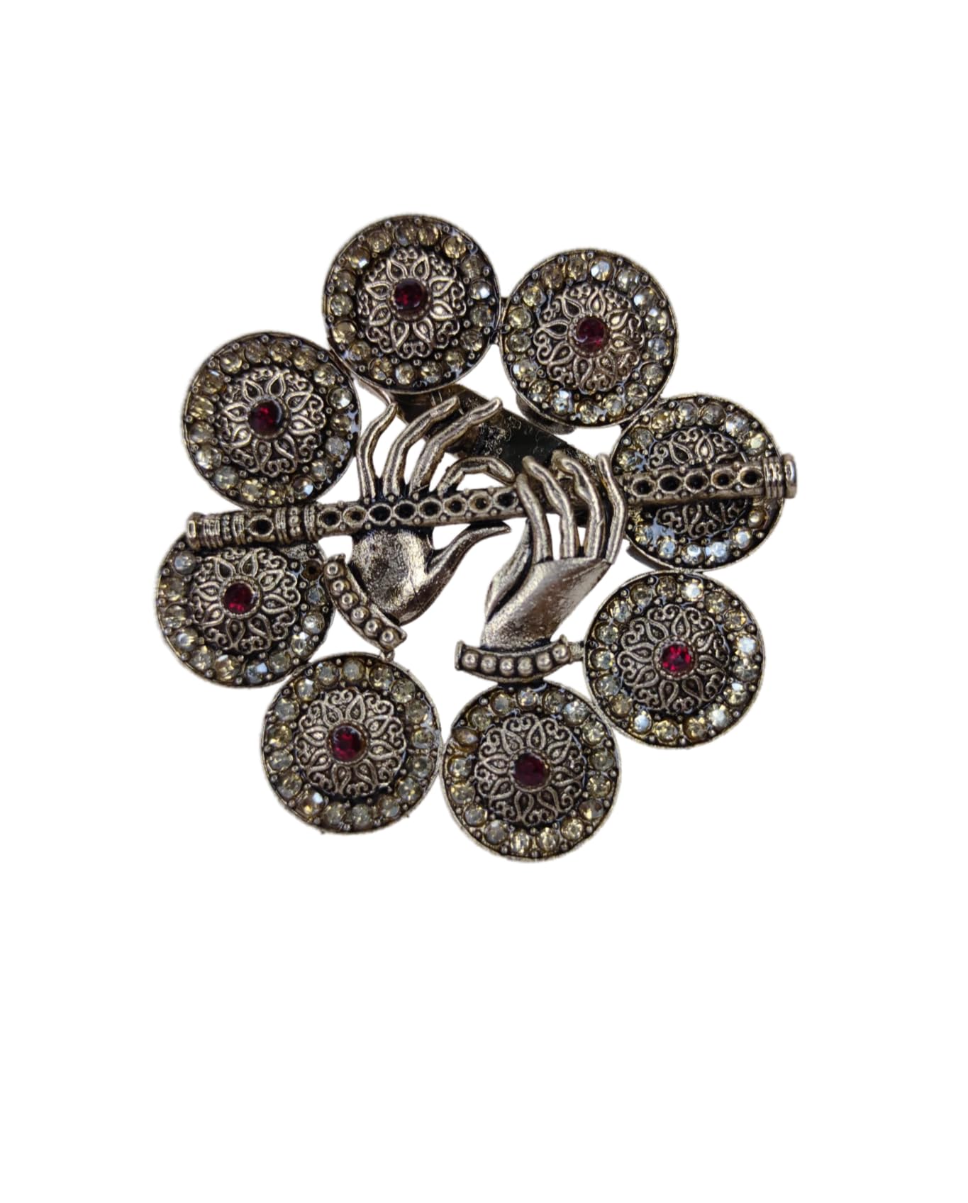 Mens Flute Brooch Pin - its shown featuring hands holding a flute with Red Rhinestone.-image-17
