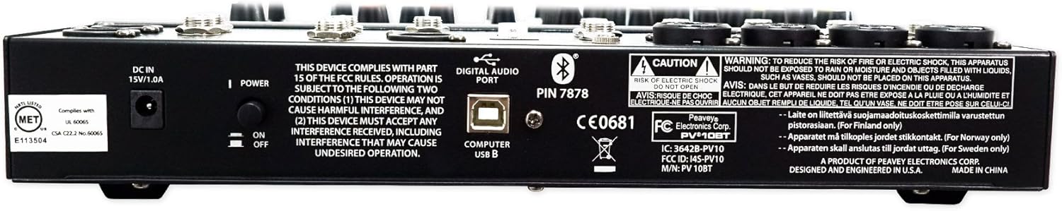 Peavey PV 10BT PV10BT Pro Audio Mixer,4 mic In,Bluetooth/USB,Compressor/Effects Bundle with Peavey PV 20' XLR Female to Male Low Z Mic Cable