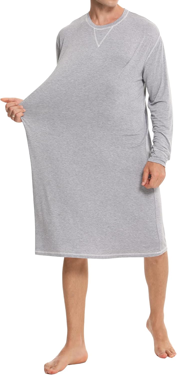 SWOMOG Mens Nightgown Long Sleeve Lounge, Sleep Henley Shirt Pajama Big & Tall Nightshirt Comfy Nightwear S-XXL - Image 8