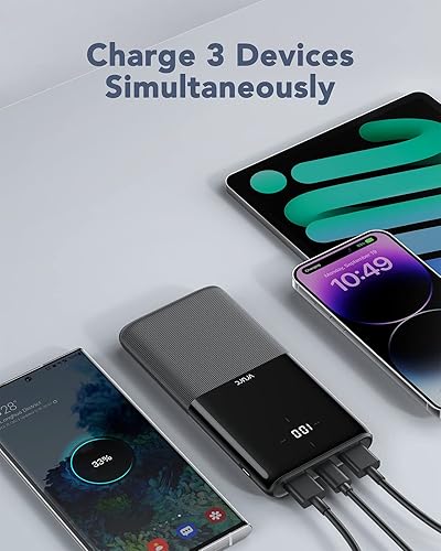 Miniatura 3 de VRURC Paquete de 2 cargadores portátiles de 10000 mAh con USB-C y 2 salidas USB, 2 entradas, pantalla LED, cargador de teléfono portátil delgado y