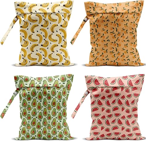Miniatura 15 de Paquete de 4 bolsas húmedas de frutas, impermeables, lavables, reutilizables, para traje de baño, ropa sucia, pañales, viajes, playa, piscina, yoga,
