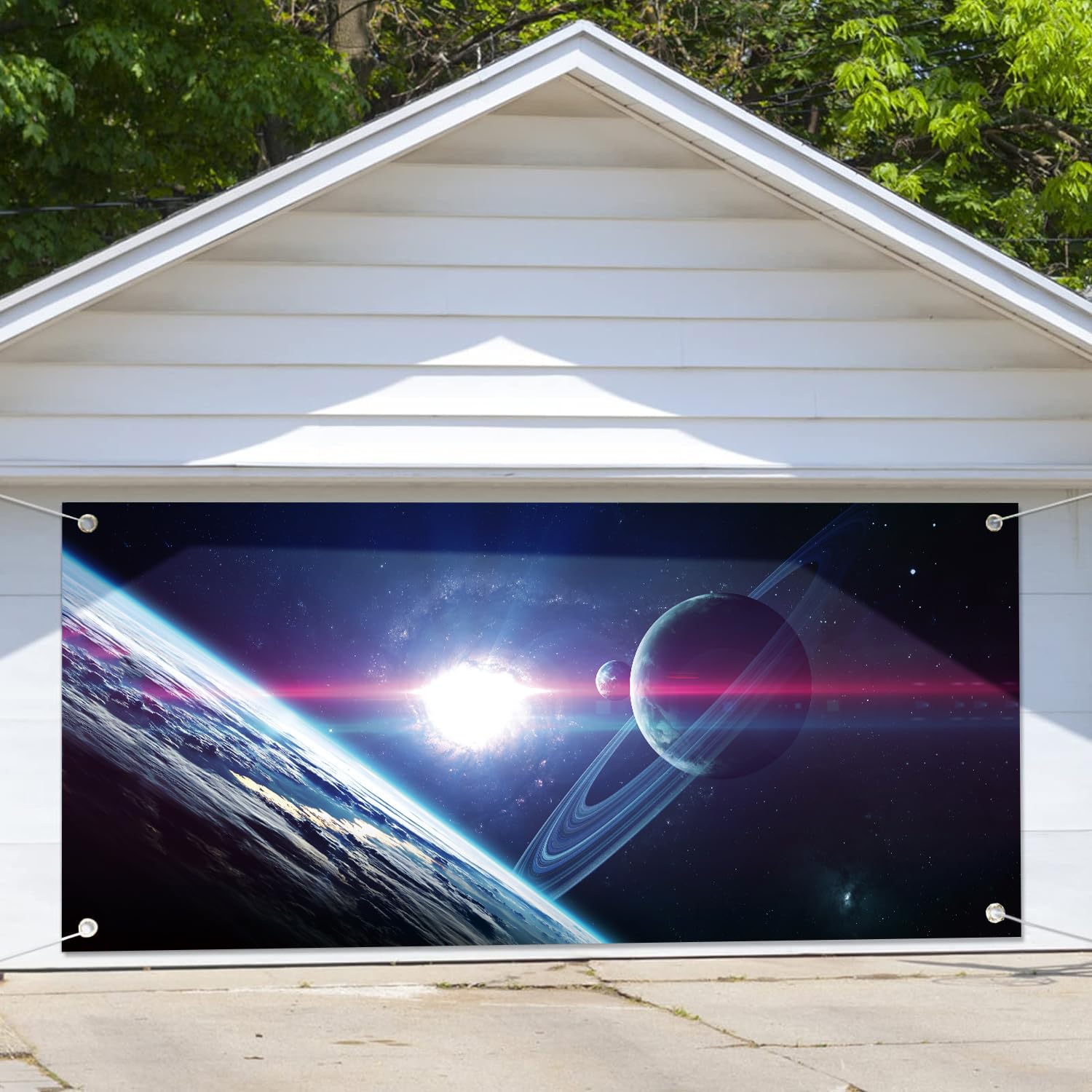 Outerspace Garage Door Decoration Backdrop 6 x 13 ft Starry Galaxy Universe Planet Garage Door Banner Starry Night Sky Party Background Garage Cover