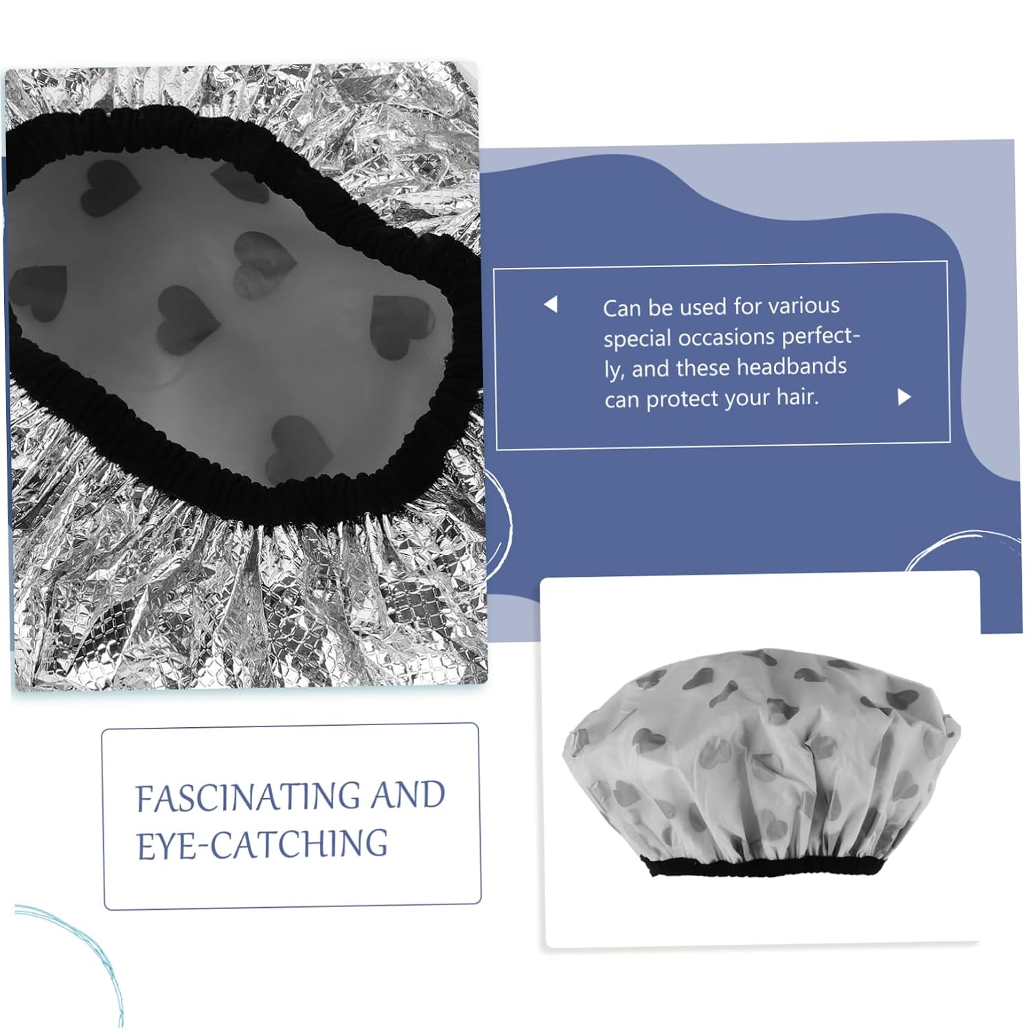 2pcs Hair Conditioning Caps Double-layer Foil Heat Caps for Hair Dye Treatments Portable Spa Shower for Home and Salon Use Elastic Fit Gray Heart Design