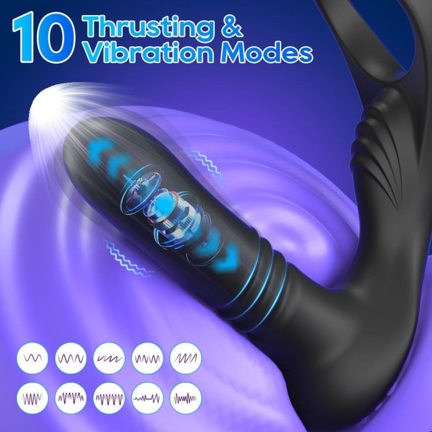 Dildo anale, massaggiatore, dildo con doppio anello, controllo tramite app, plug anale - dilatatore, universale, 9 modalità di vibrazione