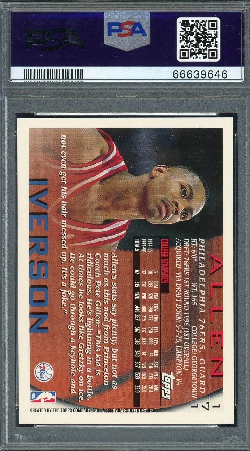 その他 Allen Iverson rc auto topps Allen Iverson Signed 1996-97 Topps Rookie Card PSA Auto 10