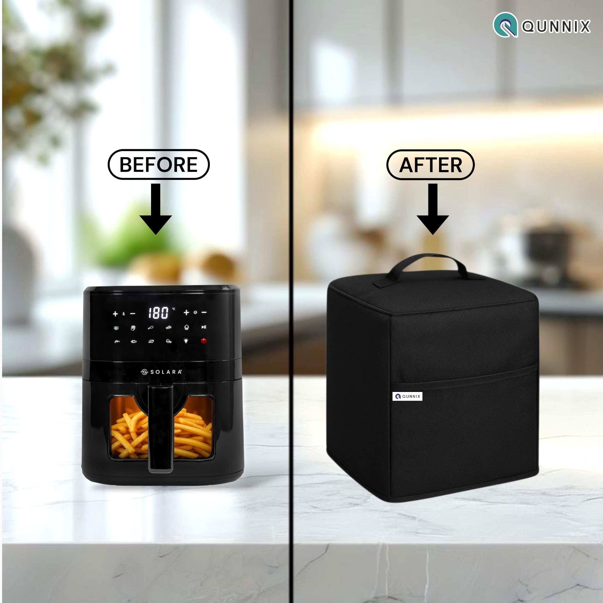 Dustproof & Waterproof Washable Air Fryer Cover for Solara 4.5 Liter | Kitchen Appliance Protector with Handle & Pocket | For Everyday Use Man & Woman | Perfect Fit (25x31x31) – Black — Amazon image 7