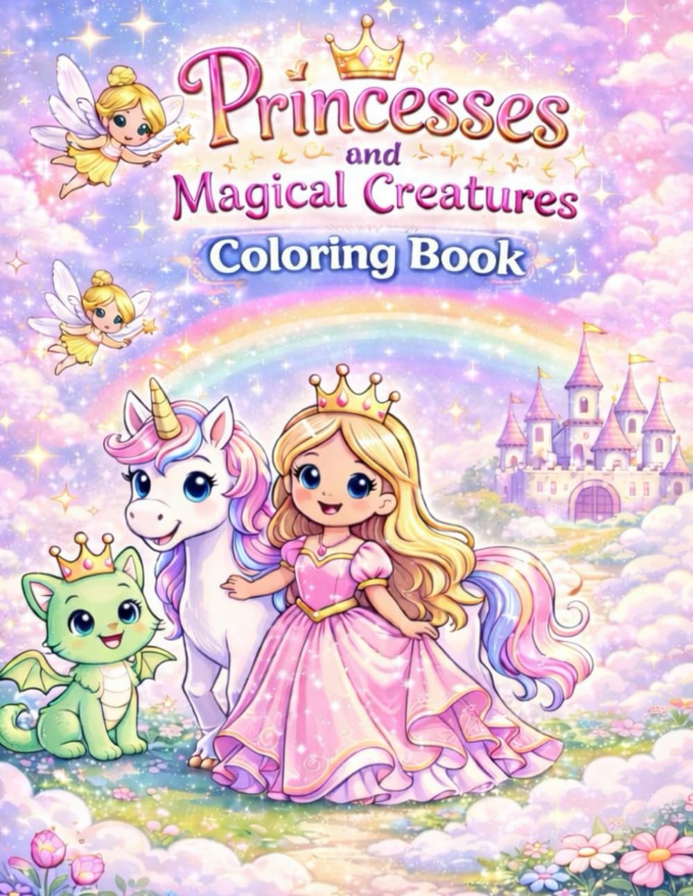 Princesses and Magical Creatures Coloring Book for Kids Ages 4–8: Fun and Easy Coloring Pages with Fairies, Unicorns, Dragons, Mermaids and Enchanted Castles – Bold Simple Designs for Girls and Boys