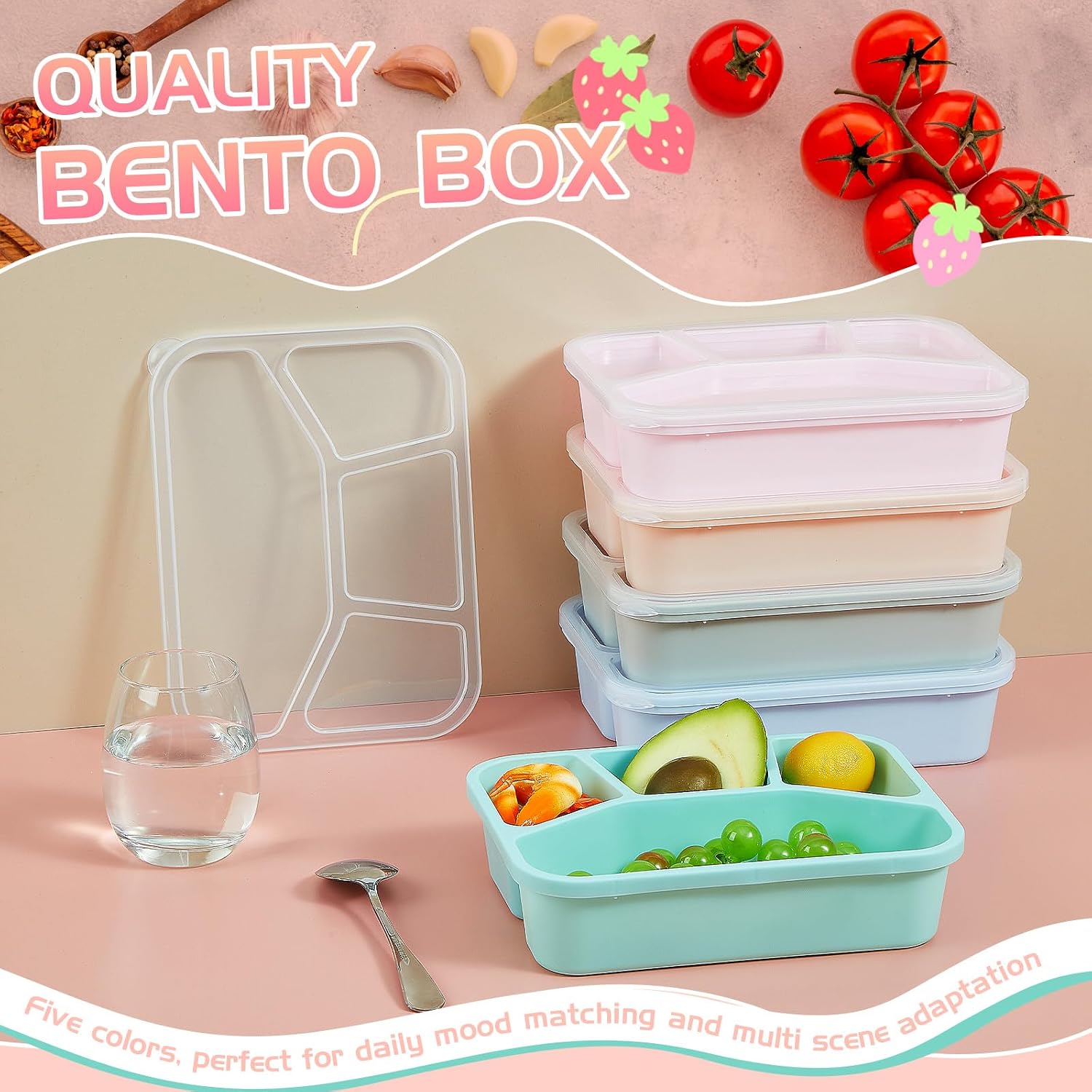 Honeydak 5 Pack 4 Compartment Lunch Box, Pastel, Mixed image 4