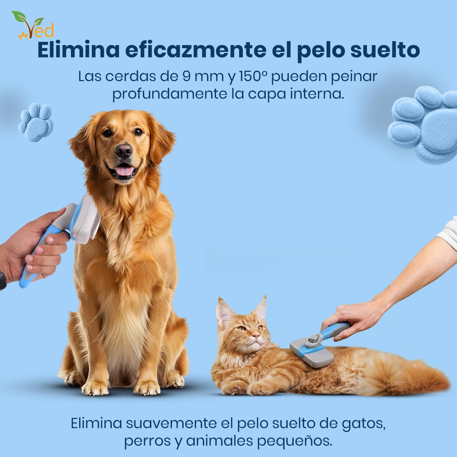 Cepillo Perro y Cepillo para Perros y Gato Kory - Cepillo para Mascotas de Pelo Largo y Corto - Herramienta Deslanadora y Quitapelos para Perros y Gatos - Peine Carda Multiusos