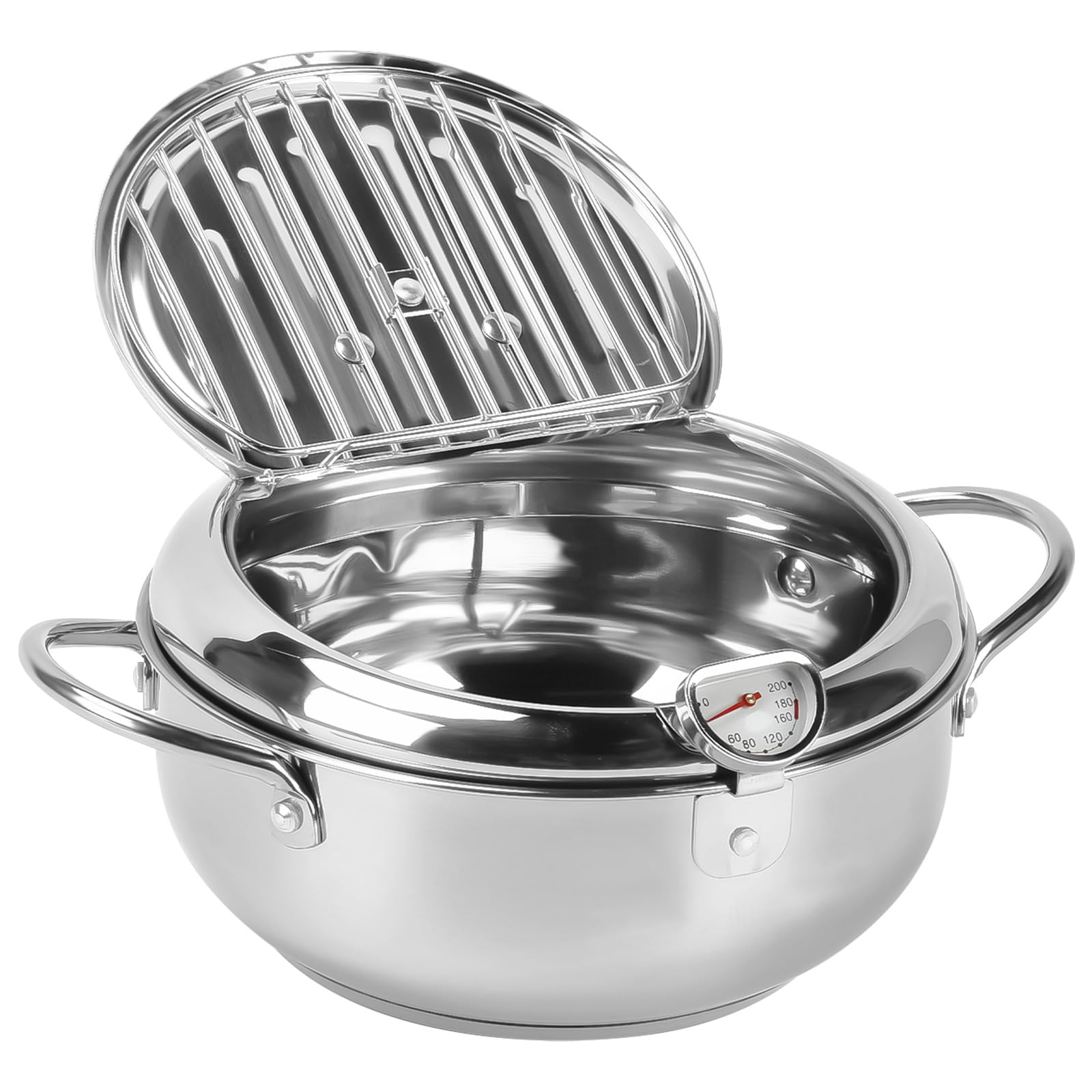 Olla Freidora Estilo Japonés Con Termómetro y Tapa - Tempura Freidora Pequeña de Acero Inoxidable Para Cocinar Papas Fritas (28cm)