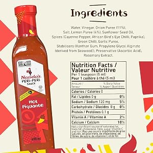 Nando's PERi PERi Hot Sauce – African Bird’s Eye Chili Sauce for Cooking, Marinades & BBQ – Gluten Free, Non GMO, No Added MSG, 490ml