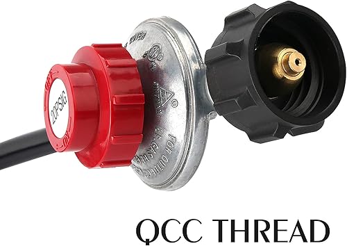Miniatura 2 de Solimeta Regulador universal de propano QCC1 de 12 pies, regulador de propano ajustable de 20 PSI con manguera, regulador de gas LP, tuerca de rosca
