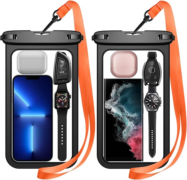 Temdan 2 Pcs Waterproof Phone Pouch, [Up to 10" Large] Universal IPX8 Waterproof Cell Phone Case Dry Bag with Lanyard for iPhone 14 Pro Max/13/12/11/SE/8,Galaxy S23 Ultra/S22/S21 for Vacation -Black
