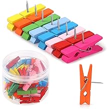 50 PCS Colorful Push Pin with Wooden Clips, Durable, Decorative Pushpins Tacks Thumbtacks for Cork Board Artworks Notes Photos, Craft Projects, Offices and Homes (8 Colors)
