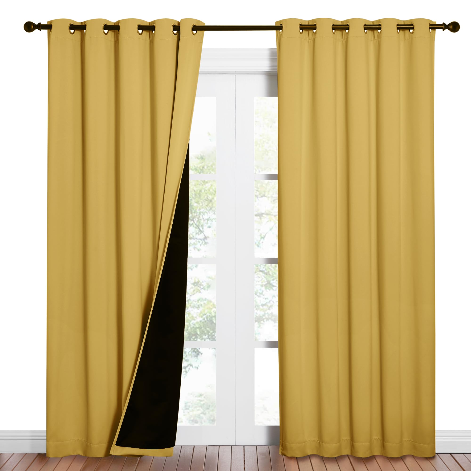 NICETOWN Bright Yellow Full Shade Curtain Panels, Pair of Energy Smart &amp; Noise Blocking Out Blackout Drapes for Dining Room Window, Thermal Insulated Guest Room Lined Window Dressing, 62 x 84 inch