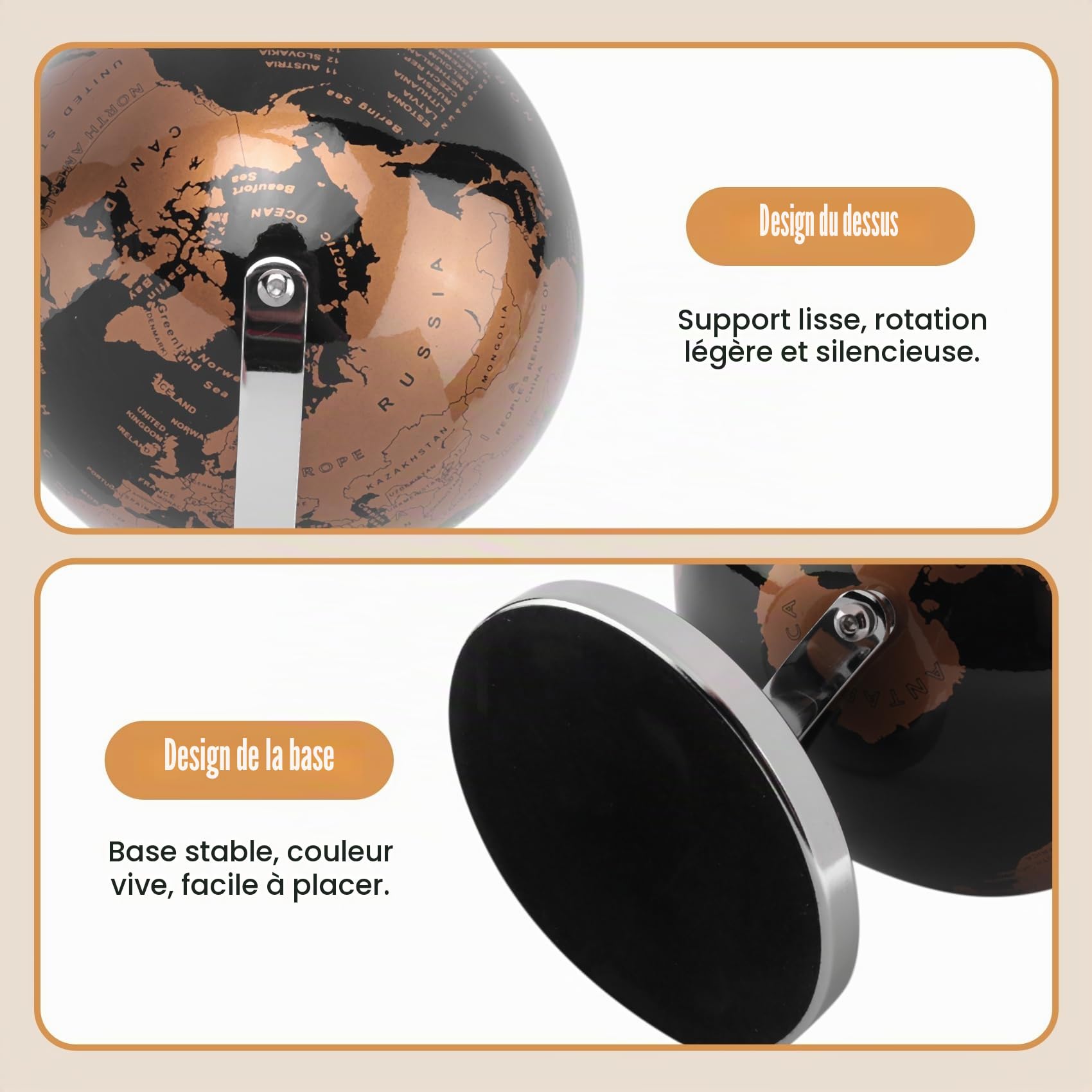 Globe scolaire 15 cm - Globe terrestre avec un pied en métal - Éducatif / géographique / Décoration pour , la table, le bureau, les ornements - Cadeau - Bureau - Matériel pédagogique