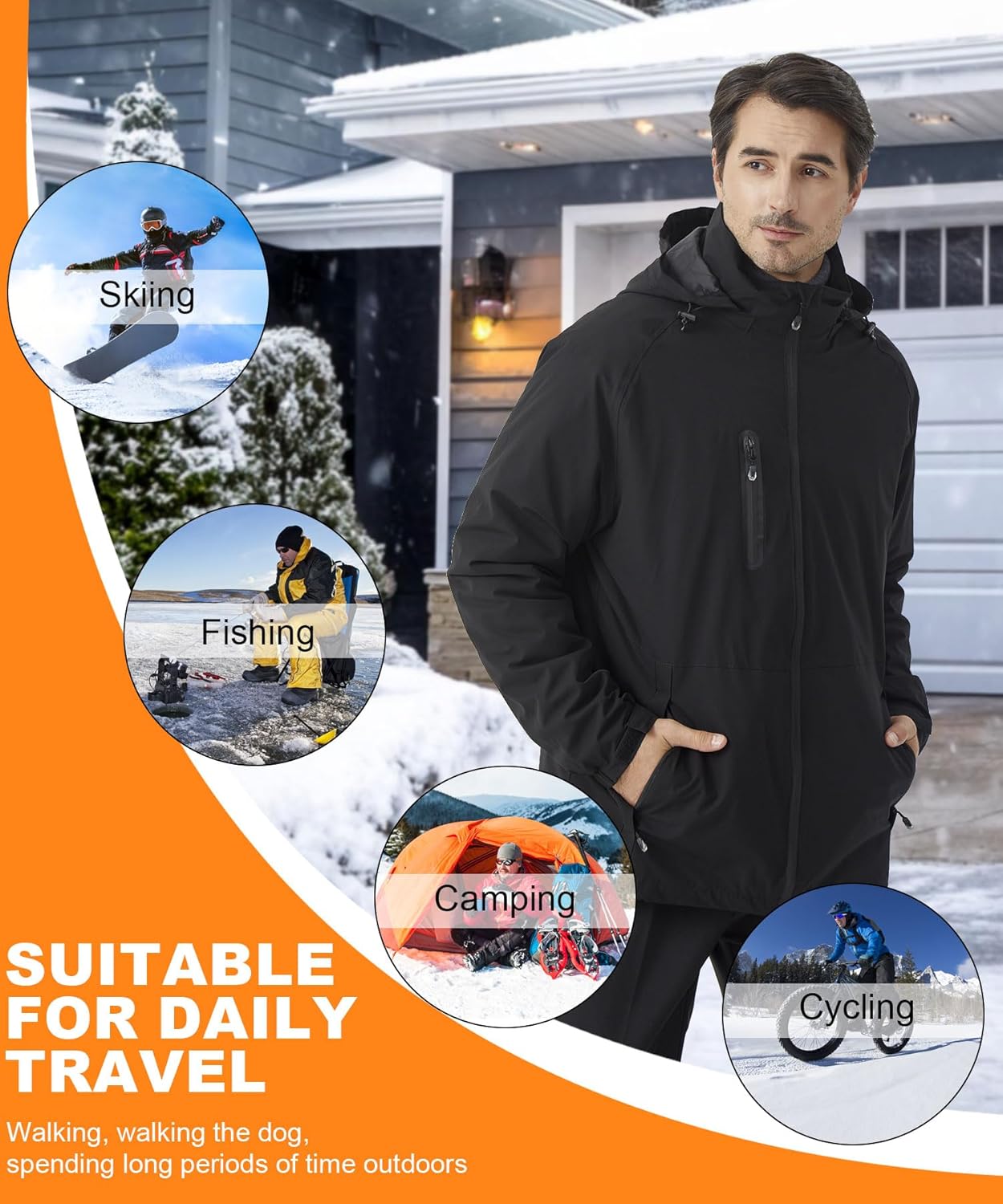 Men's Heated Jacket with Battery Pack, 10-Zone Electric Heating Jackets, Windproof Insulated Coat, Detachable Hood XX-Large Black