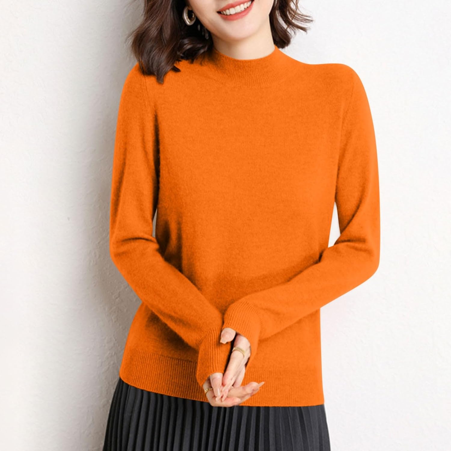 Women's Fall Long Sleeve Turtleneck Tops Lightweight Tunic Sweaters Knitting Cotton Casual Loose Tops Basic Clothes
