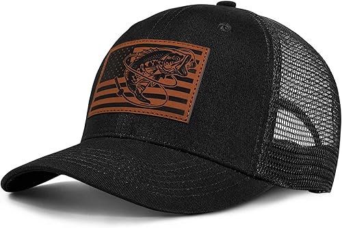 Pnkvnlo Sombrero de pesca para hombre  Gorra de béisbol de cuero patriótico con bandera de peces estadounidenses, para exteriores, regalos de pesca