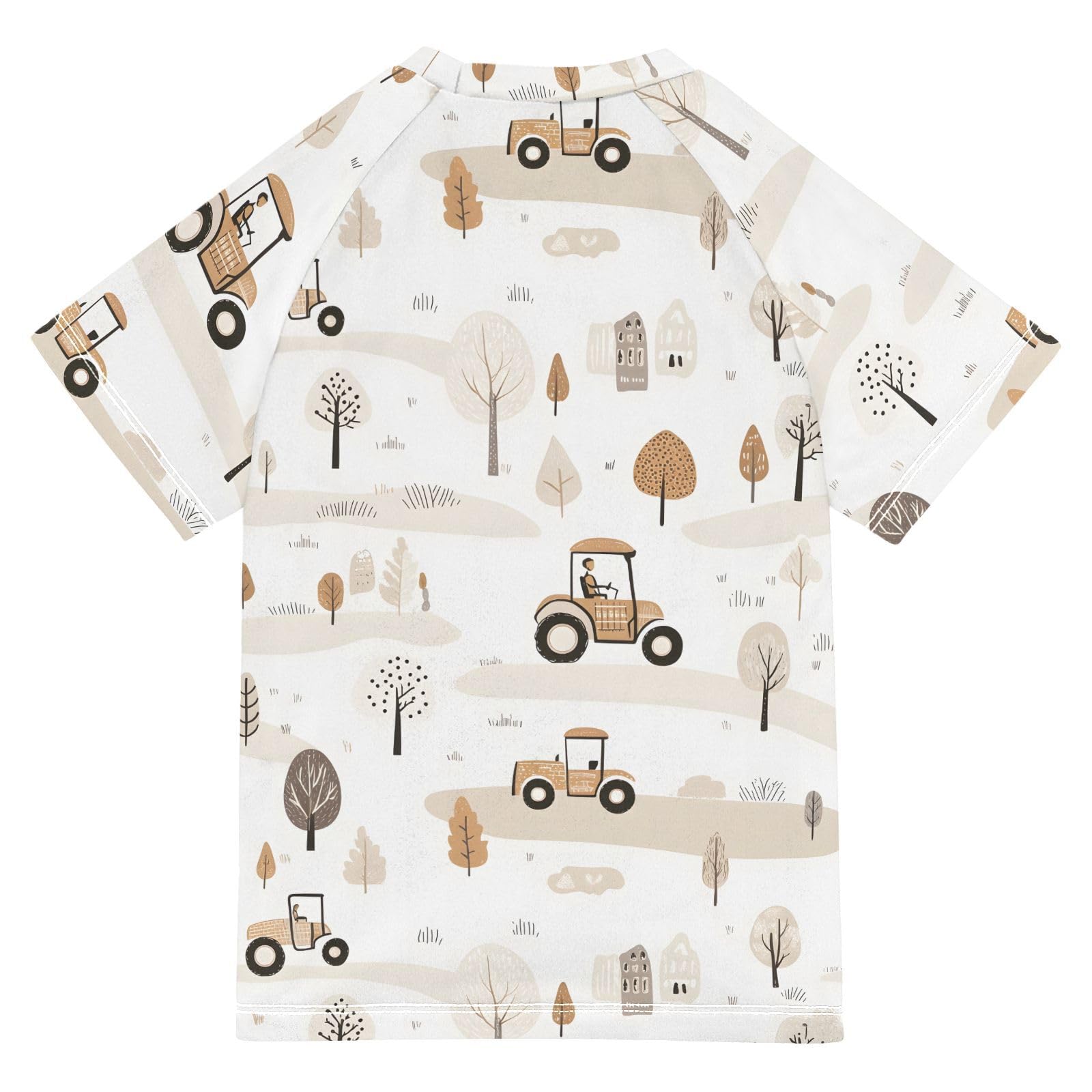 ALAZA Kids Rash Guard Boys Toddler Swim Shirts Short Sleeve Car Tree Print UPF 50+ 3T