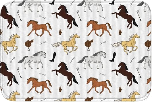 Entrance Mat, Horse Pattern, Horse, Horse, Brown, Bath Mat, Foot Wiping Mat, Door Mat, Stylish, Kitchen Mat, Outdoor, Indoor, Bathroom, Washbasin, Commercial Use, Home, 15.7 x 23.6 inches 40 x 60 cm