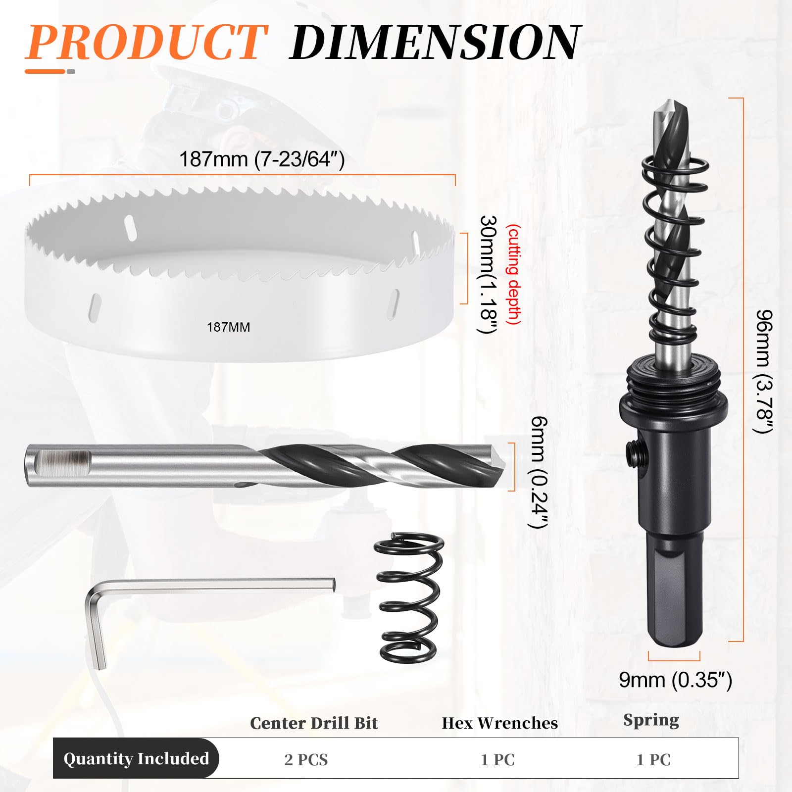 METALLIXITY Bi-Metal Hole Saw 7-3/8", M42 HSS Circular Head 187mm Hole Cutter with 2 Pilot Drill Bits - Image 2
