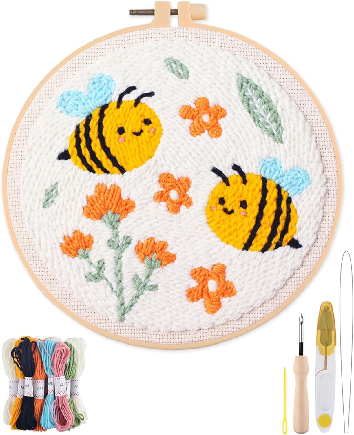 FEIYUENO Sunflower Punch Needle Embroidery Kit Beginners Adults, Yellow | Easy Embroidery Set for Starter Art Craft, Needling Punching Project with Patterns, Tools, Yarns, Hoop, Instruction