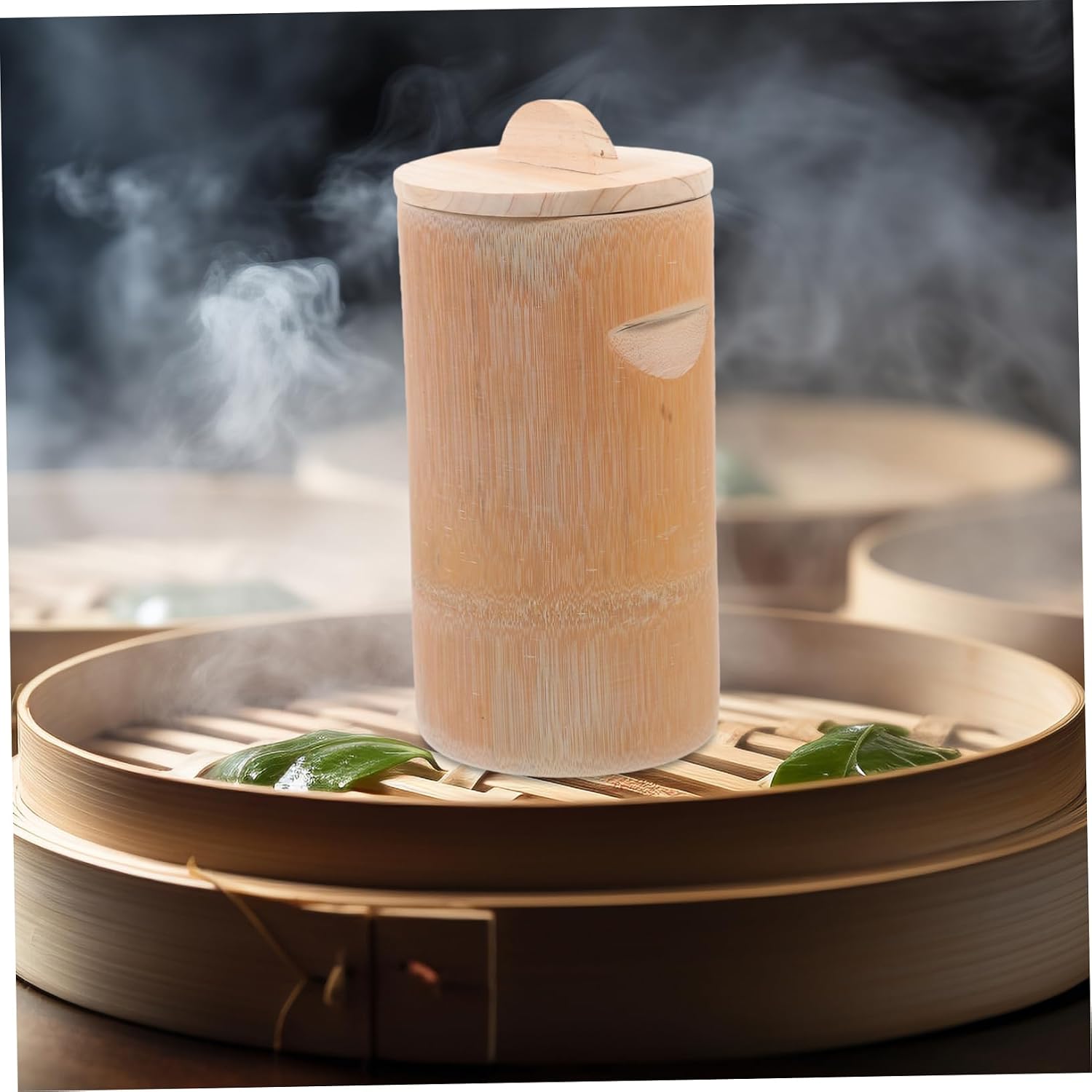 Xmas Bamboo Rice Bucket with Lid and Handle for Home Restaurant image 5