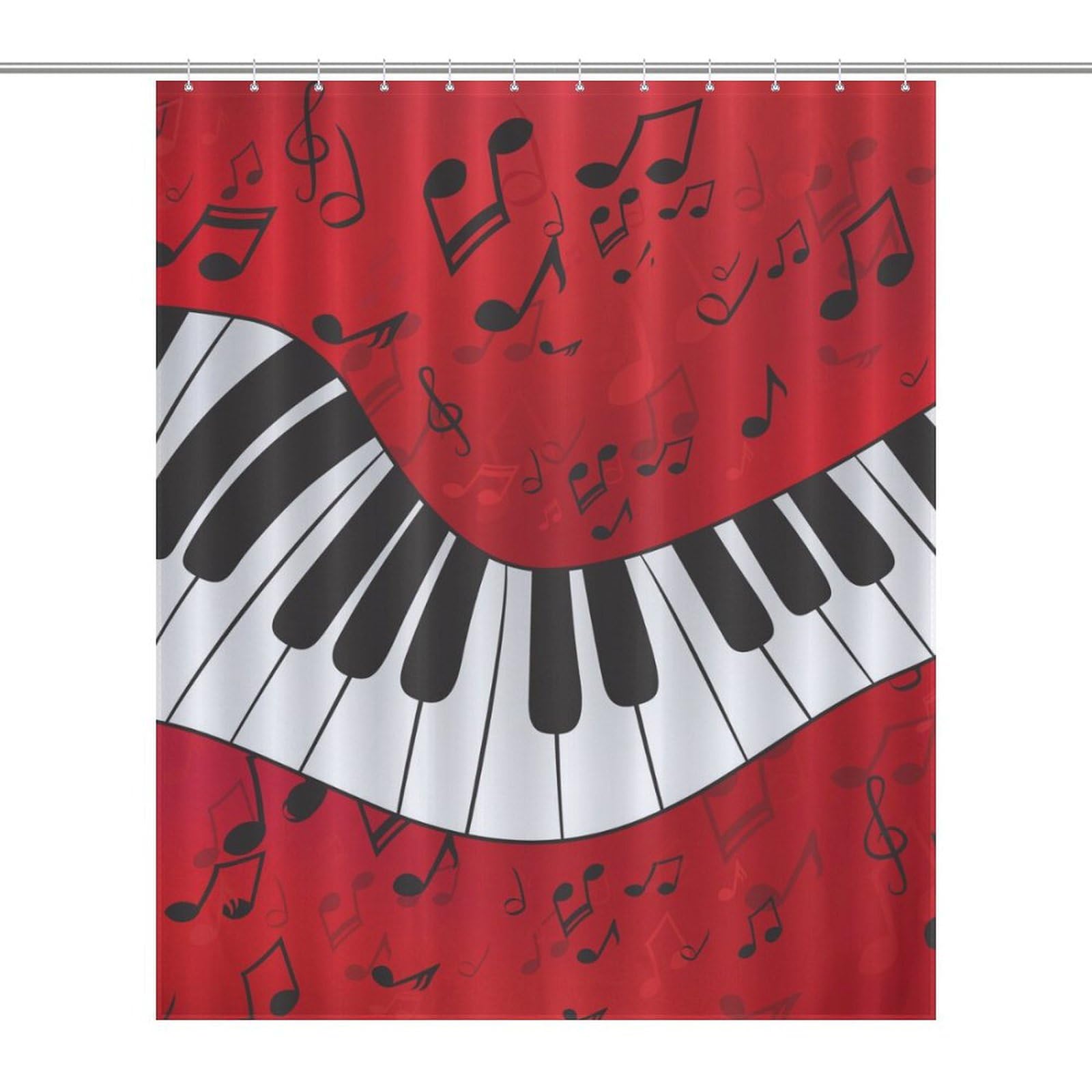 Rideau de douche musique imperméable anti-moisissure tissu polyester lavable avec 12 crochets