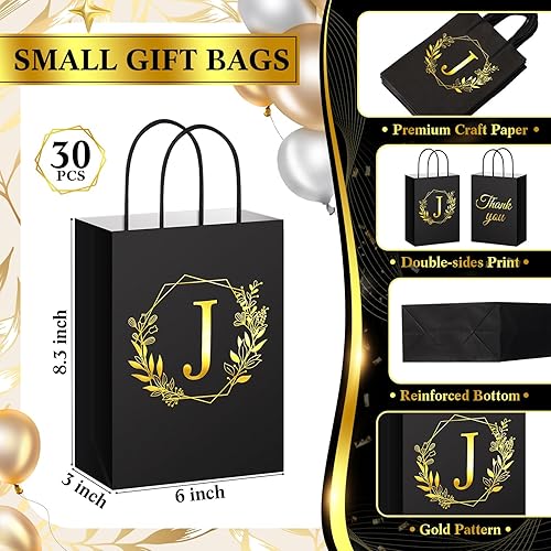 Miniatura 3 de Zhanmai Paquete de 30 bolsas de regalo de papel de agradecimiento con letra inicial de la A a la Z, a granel con asa para invitados, bodas,