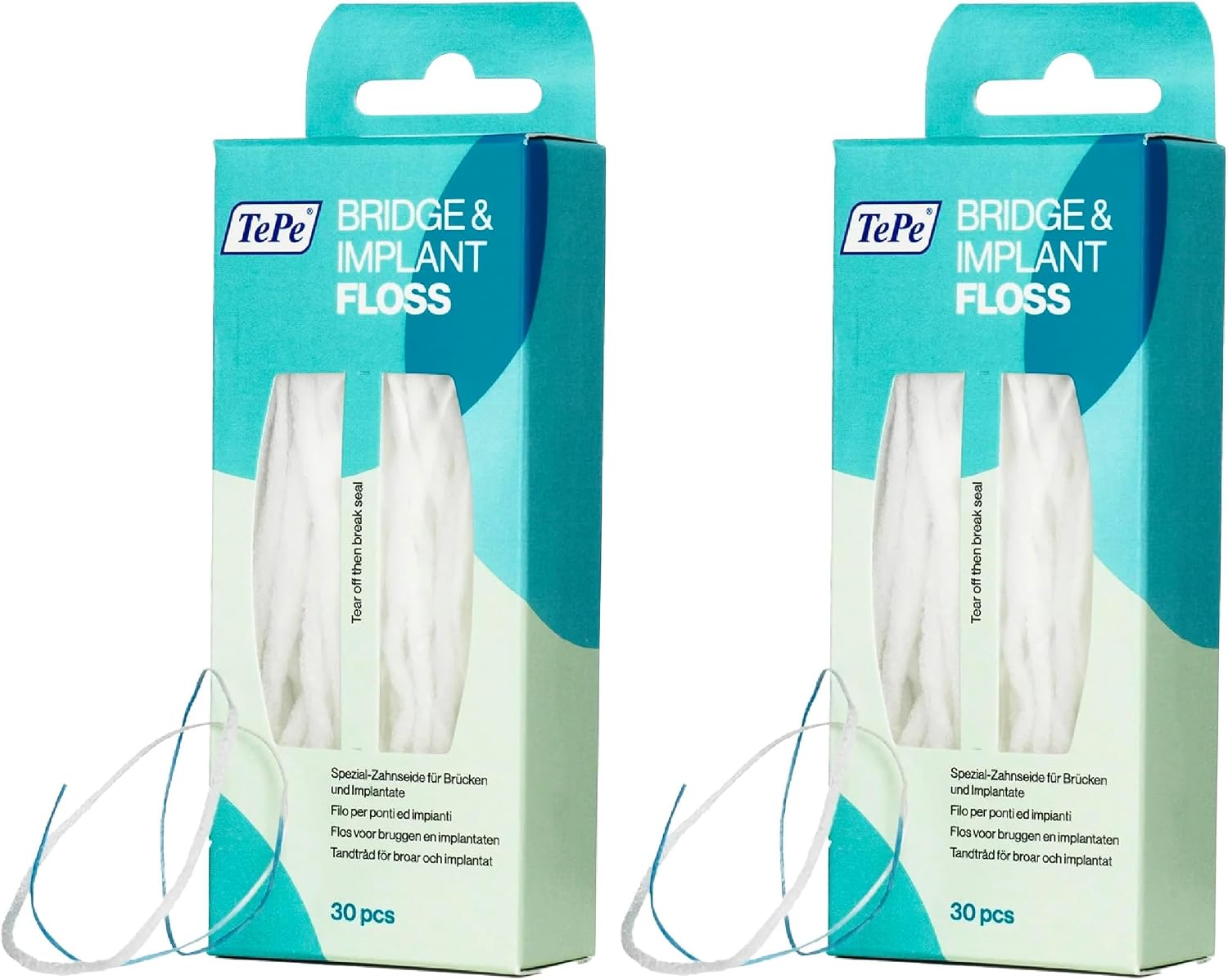 TePe Bridge and Implant Floss for Dental Implants, Bridges, and Braces, Dental Flossers, 30 Pieces