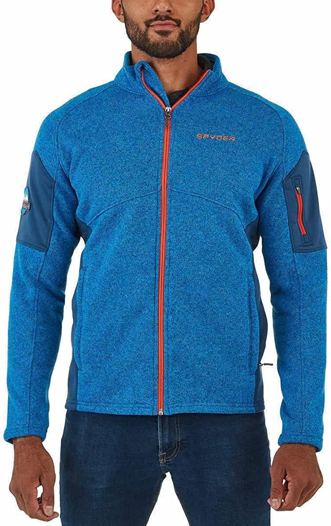 Spyder Men's Empire Fleece Full Zip Jacket with Pockets (Medium, 427 Col Orange/Blue)
