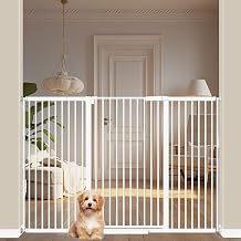 WAOWAO 40.55" Extra Tall 1.37" Ultra Narrow Spacing 53.74-61.61" Extra Wide Dogs Pets Baby Gate Safety Indoor Puppy Pressure Mounted Gate No Drill Black Metal for Stairs,Doorways,Kitchen,Hallway